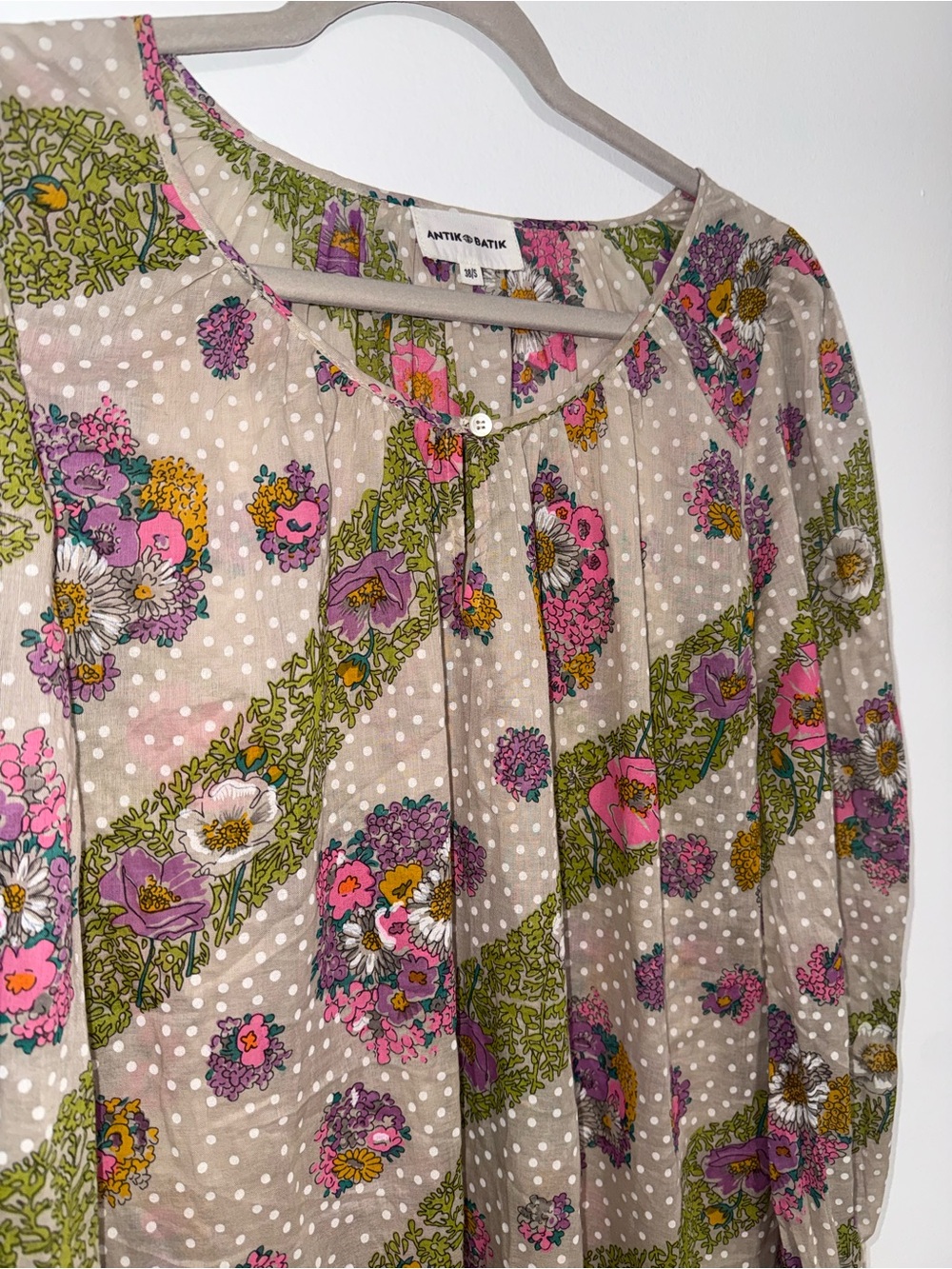 Antik Batik White Floral Midi Dress with Pink and Green Accents - Picture 4 of 10